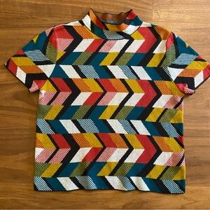 Anthropologie Maeve Geometric Mock Neck Knit Top XS